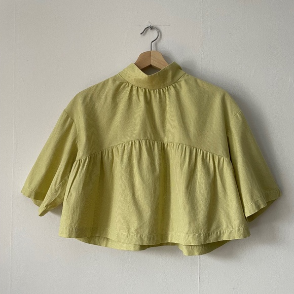 EVERLANE yellow/green short sleeve blouse - Picture 1 of 4